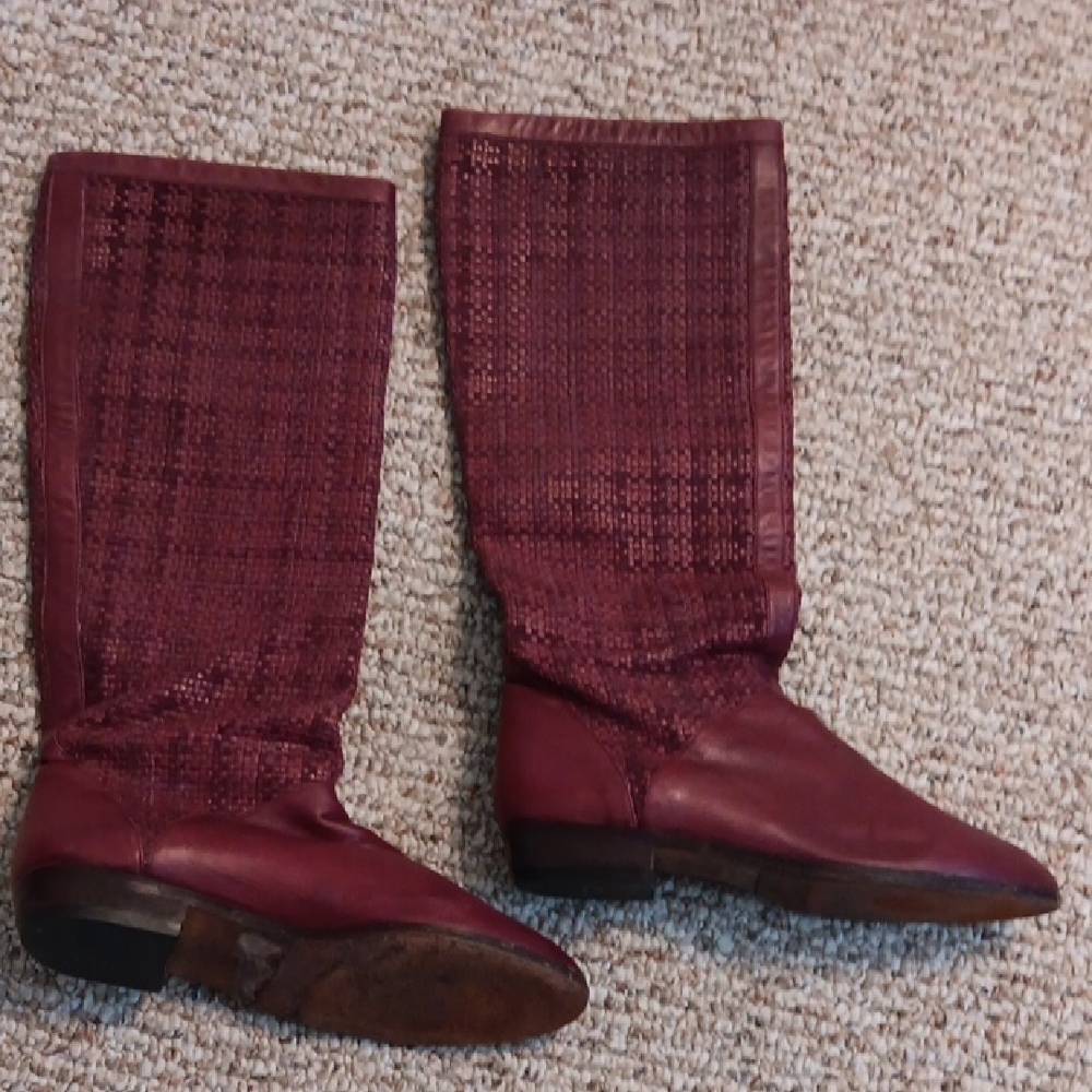 Bottega Veneta Burgundy Woven Heeled Boots